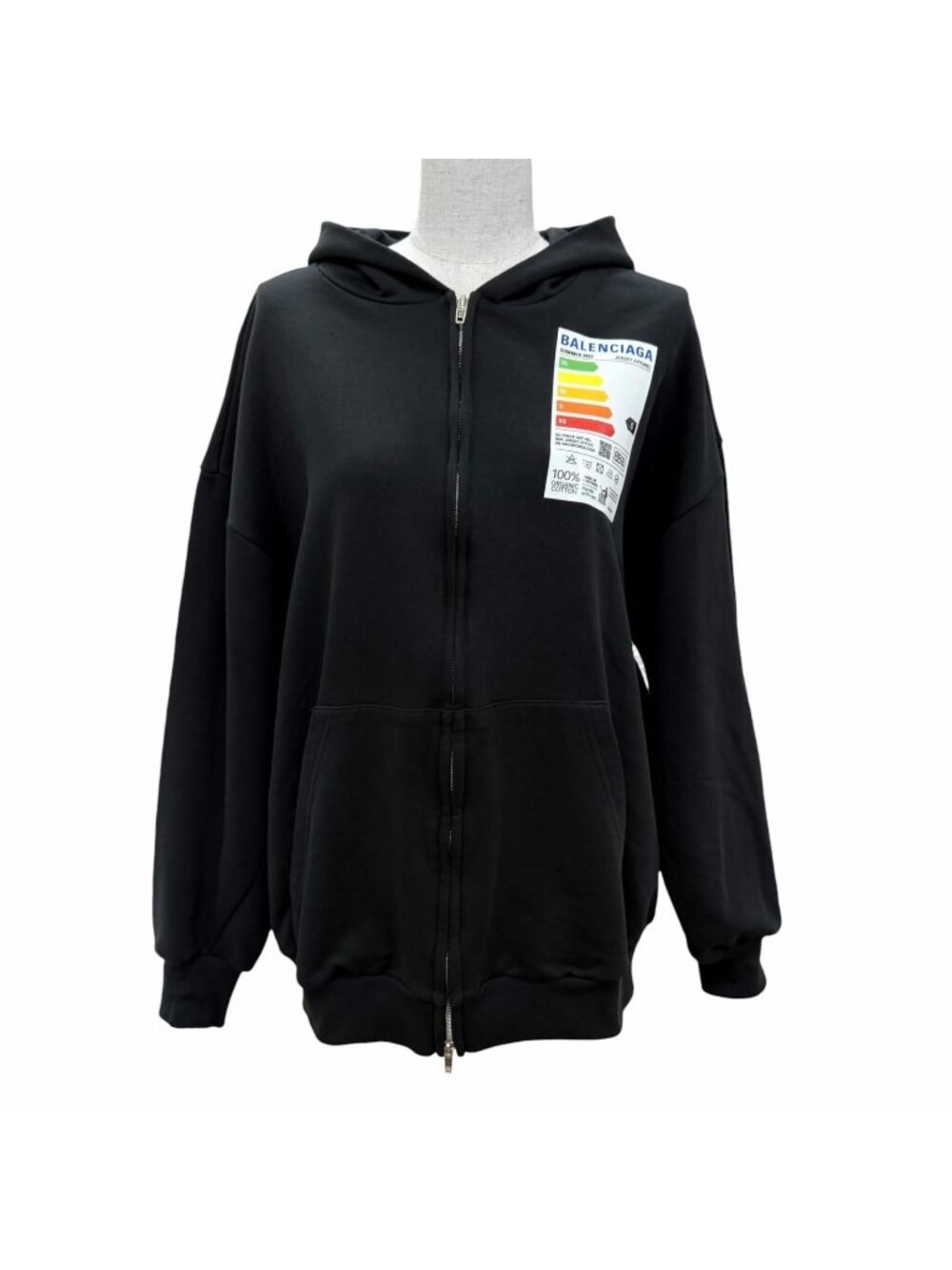 Balenciaga White Sweatshirt Energy Logo Patch Small Fit Hoodie Black XS